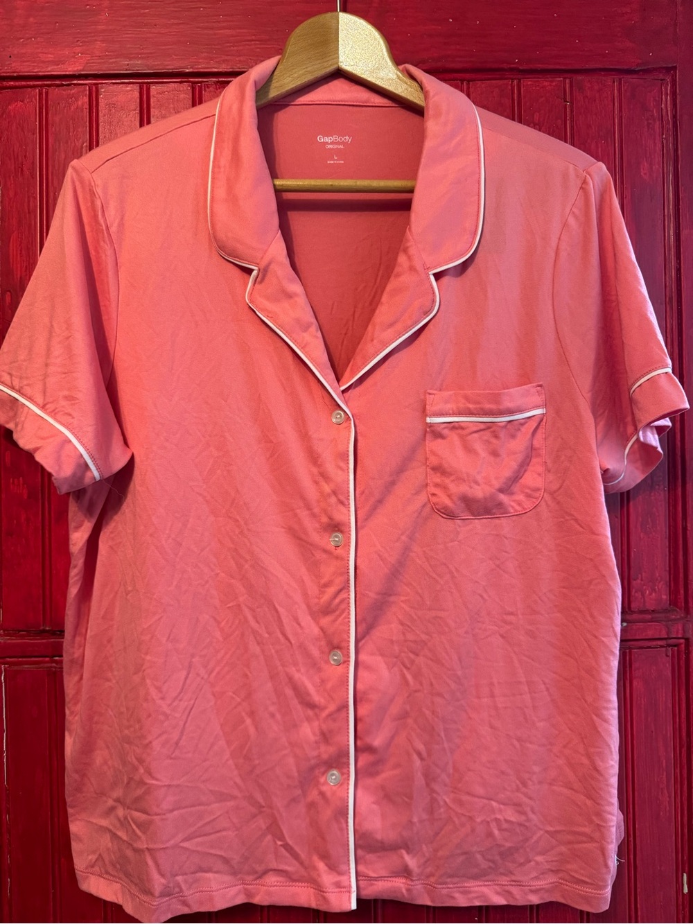 GAP Pink Short-Sleeve Pajama Short Set with White Piping